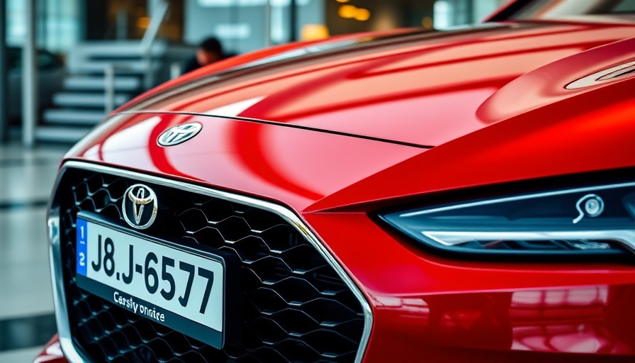 New car registrations decline in August; bright red car at dealership.