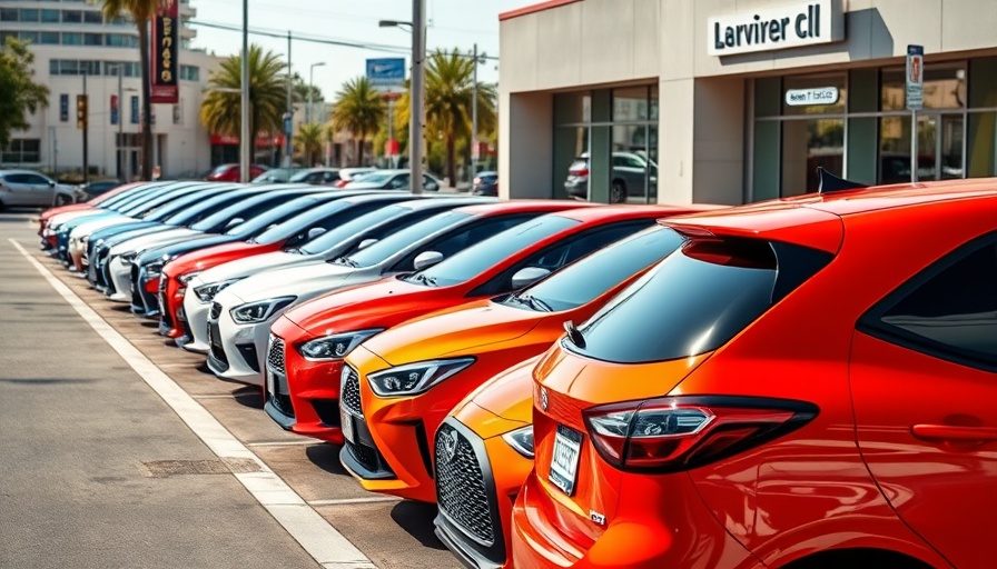 Vibrant parked cars at a UK dealership indicating new car registrations decline.