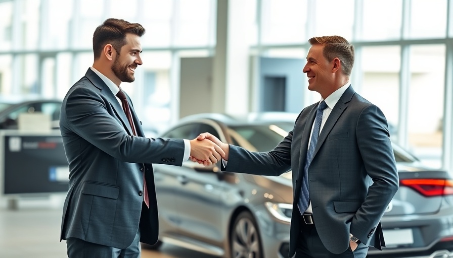 Nissan dealer ambassador in showroom handshake