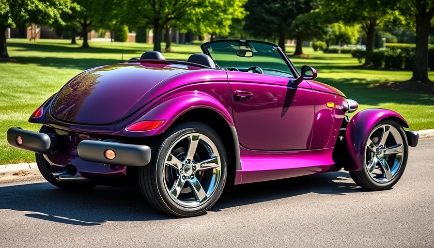 Vintage 1997 Plymouth Prowler at auction, shiny purple exterior.