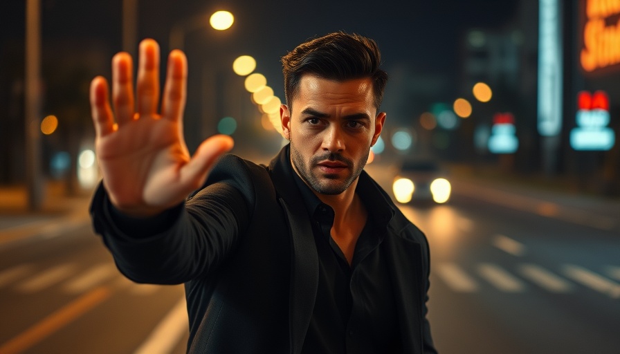 Munich's Automotive Star: Man waving light in cinematic night scene.