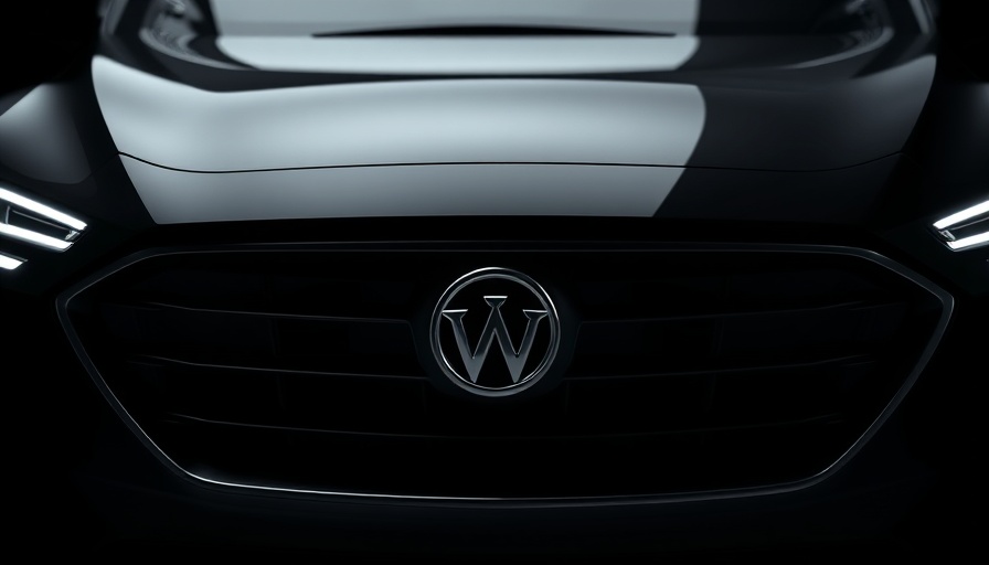 Sleek electric vehicle grille with centered emblem in low light