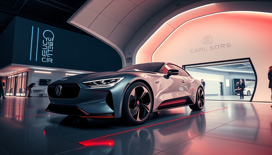 Futuristic car display showcasing a luxury car logo in a modern architectural setting.