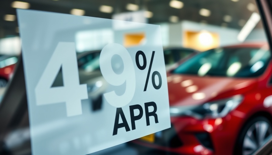 Close-up of 4.9% APR sign in new car finance market growth