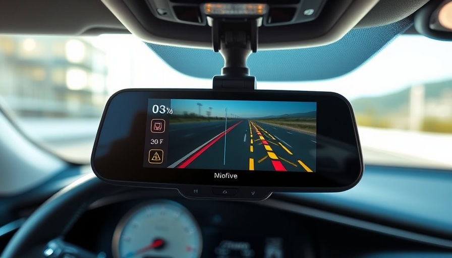 Miofive Mirror 1 dash cam displaying various features in a car interior.