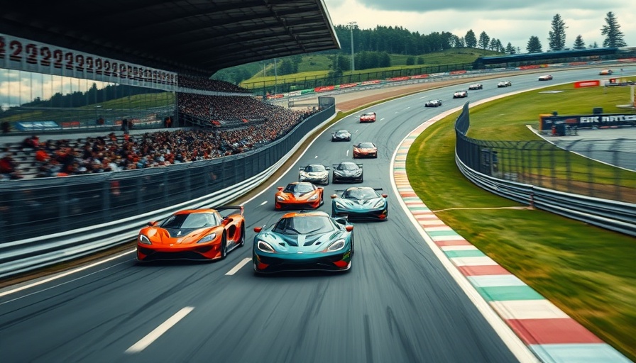 Carlos Sainz penalty repealed: Dramatic race circuit scene with fast cars.