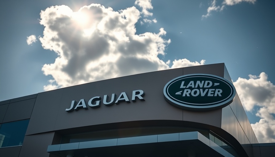 Jaguar Land Rover sign under a cloudy sky