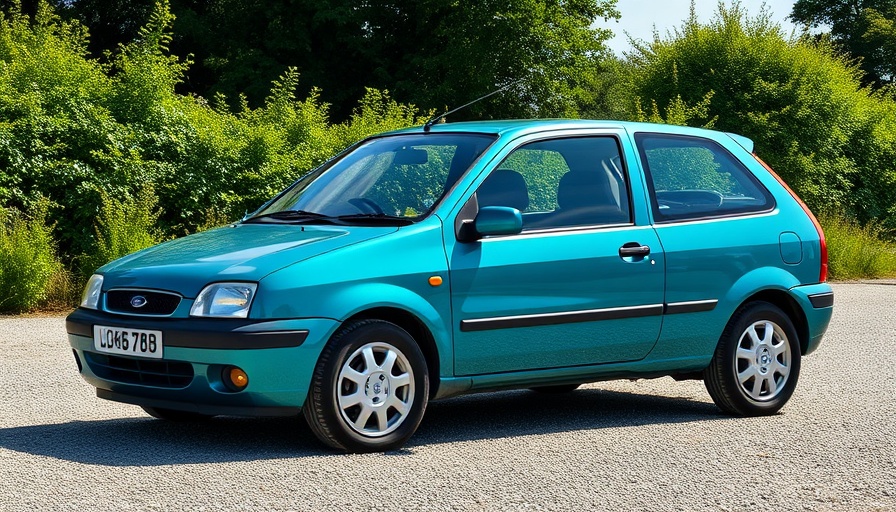 2000 Ford Fiesta Zetec parked on a gravel lot against greenery, sunny day.