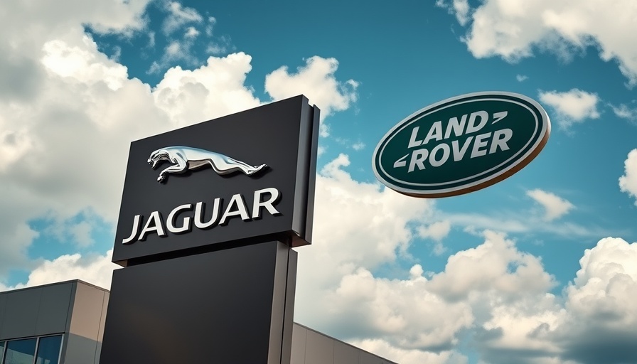 Jaguar Land Rover sign against a cloudy sky at JLR phased restart operations.
