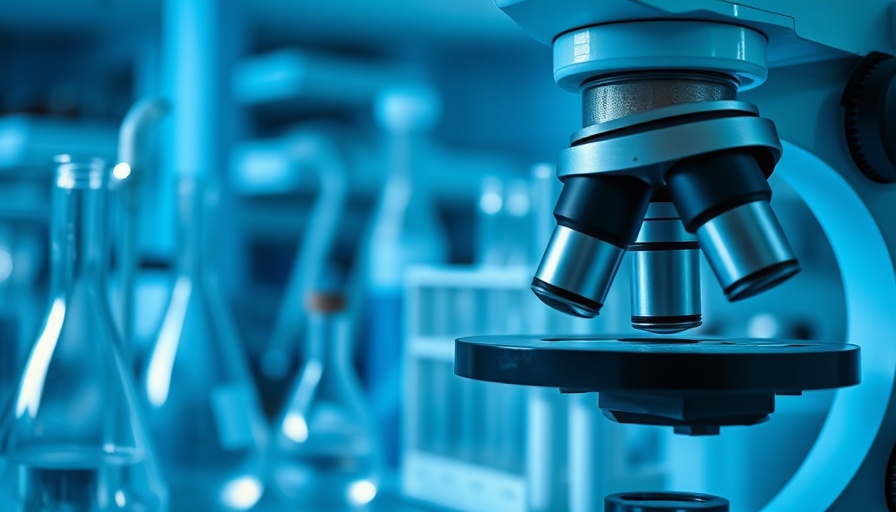 Close-up of microscope and test tubes in diabetes drug research for veterans.