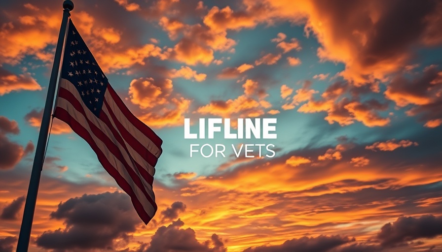 American flag with Lifeline for Vets logo against sunset.