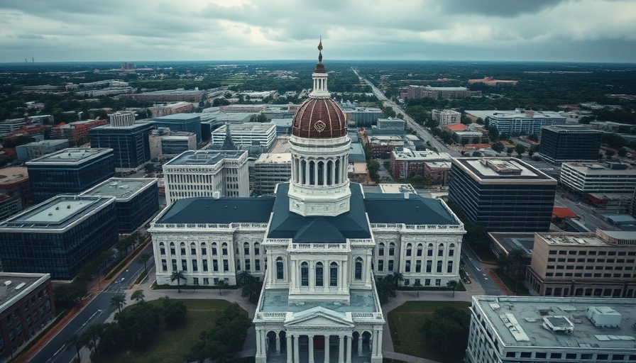 Aerial view of Florida State Capitol under cloudy skies for news on Florida Consumer Fraud Bill Rejected.