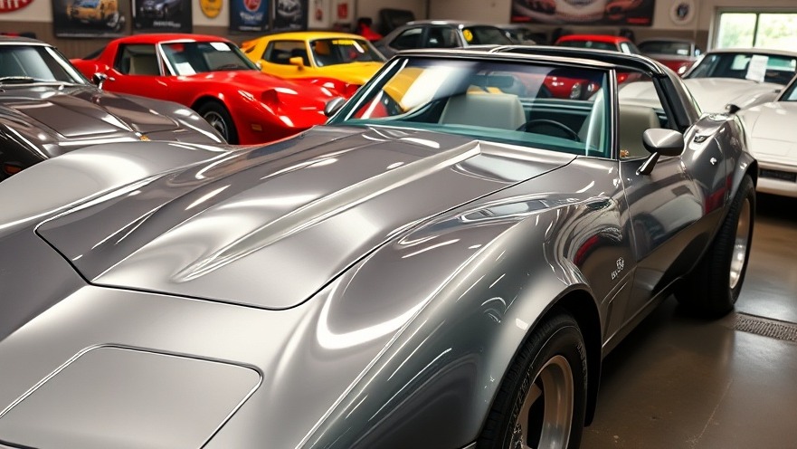 Photorealistic 1982 Corvette showcasing performance modifications amidst vintage cars.