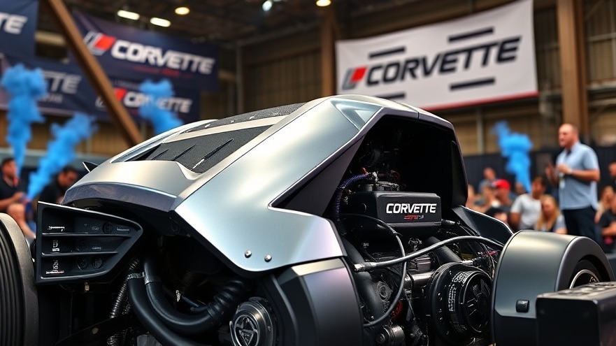 Sleek Corvette ZR1 engine showcasing turbocharged LT7 features at a Chevrolet Corvette dealership event.