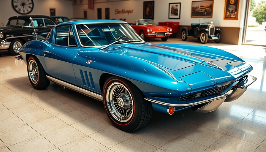 Blue Corvette showcased in elegant showroom, part of sweepstakes.