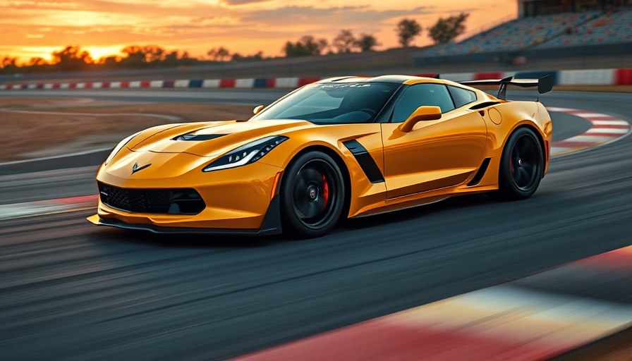 Corvette ZR1 speeding on racetrack at sunset