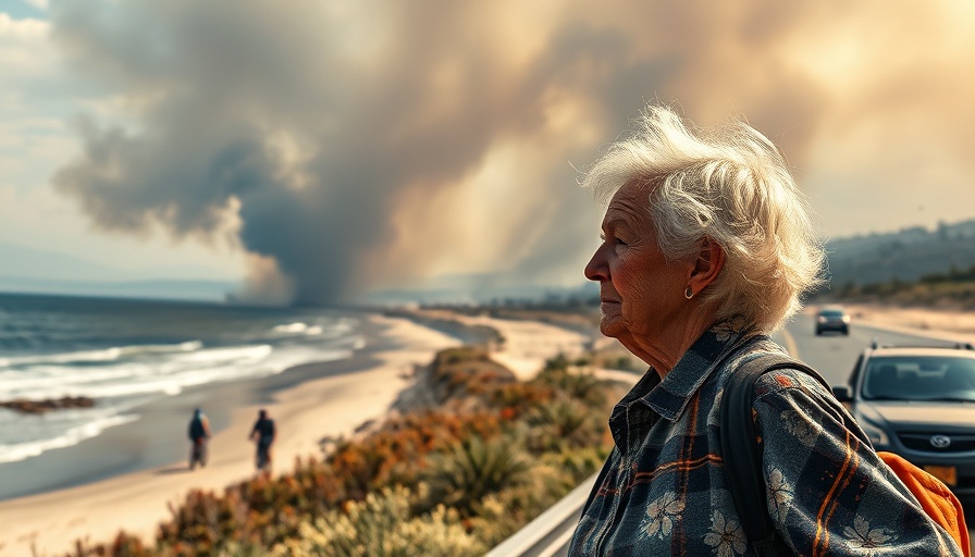 Smoke from coastal fires with people observing, Disaster Mortgage Relief.
