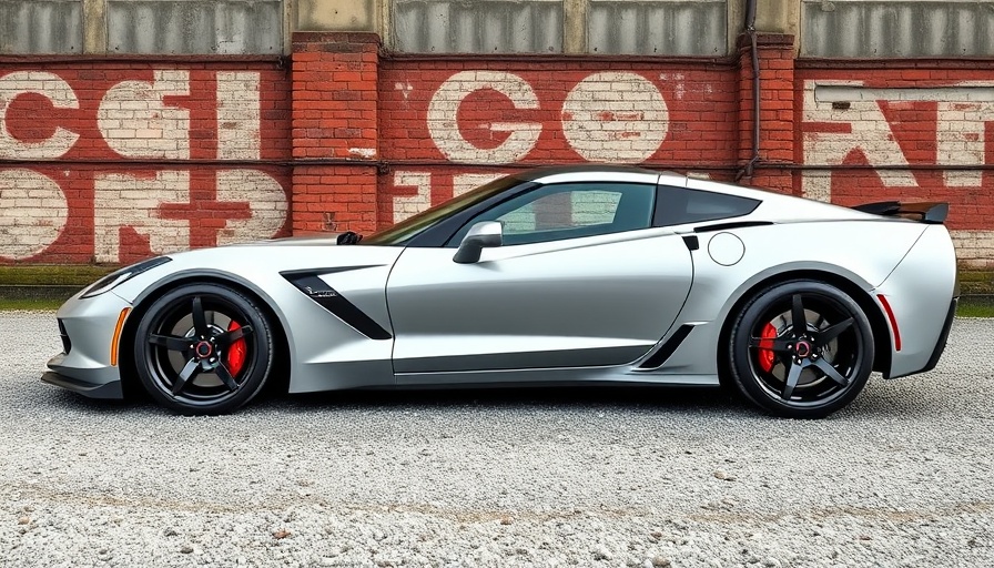 C7 Corvette Rock Guards on sleek silver Corvette in urban setting.