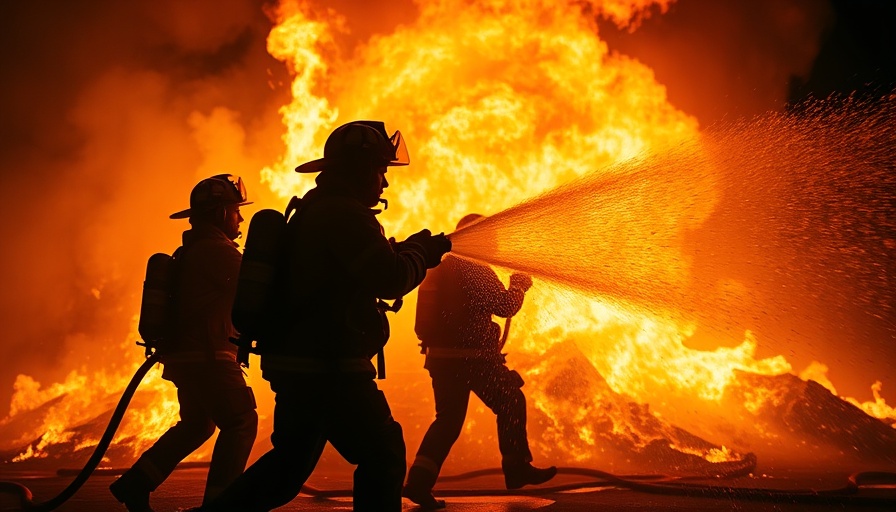 Brave firefighters battling intense night blaze, support frontline firefighters.