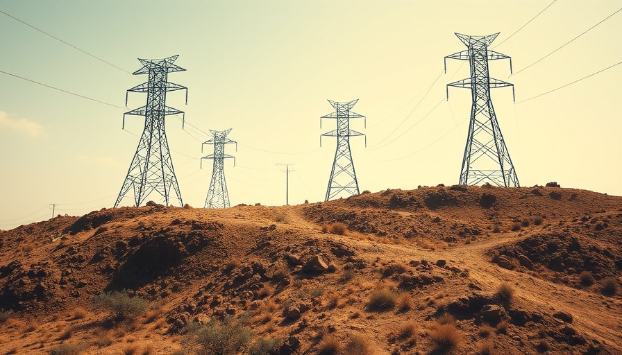Electricity transmission towers on a hill, Edison stock volatility concept.