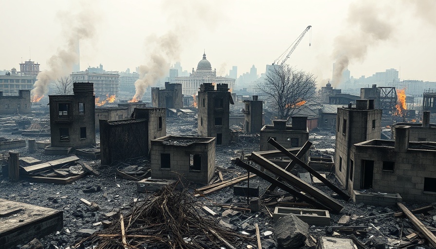Charred urban landscape after fire affects lumber prices
