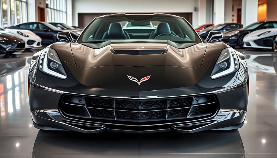 Sleek black Corvette displayed in a modern showroom.