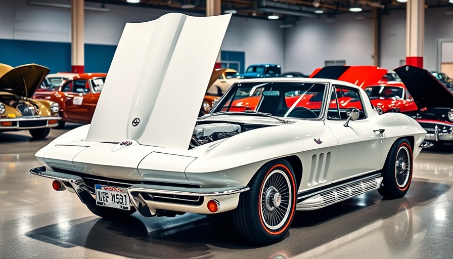Classic Corvette showcasing value at indoor car exhibition.