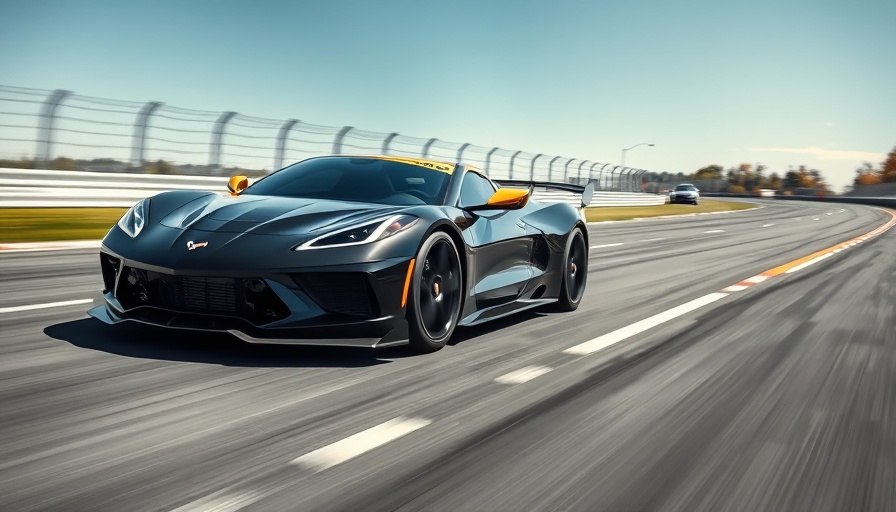 Corvette Racing car speeding on racetrack, vibrant colors, in daylight.