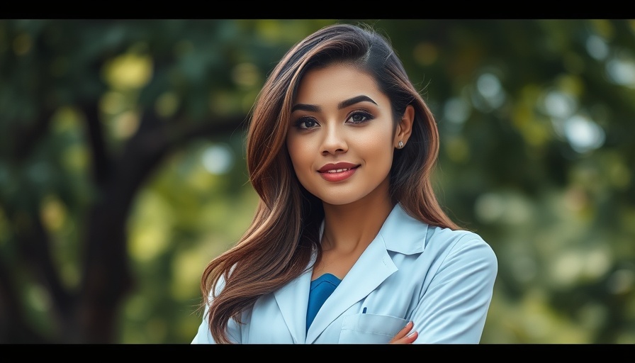 LA Neurology expert in lab coat outdoors with blurred greenery.
