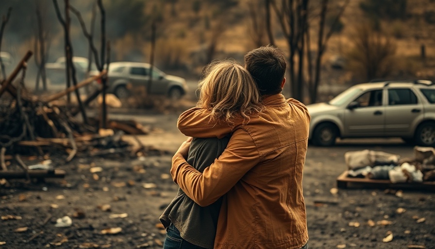 Rebuilding Paradise: Emotional embrace in fire-destroyed area.
