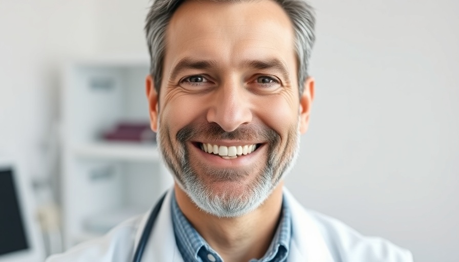 Los Angeles dentist smiling confidently in white coat.