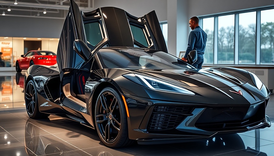 Corvette Dream Giveaway: Man admires sleek black Corvette in showroom.