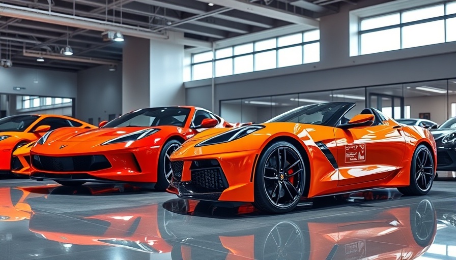 Chevrolet Corvette sports cars at a showroom exhibition.