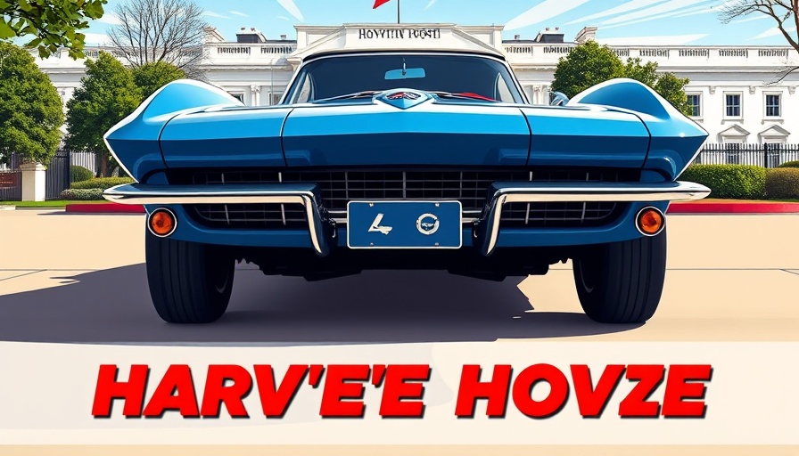 Free Shipping for Corvette Parts promotion with classic blue Corvette and White House.