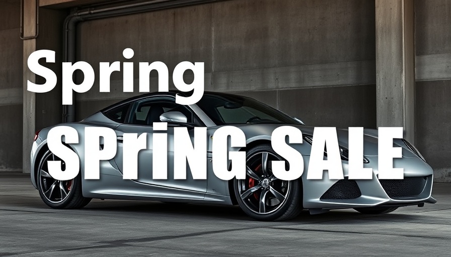 Silver sports car with Spring Sale overlay in industrial garage for ACS Composite Spring Madness Sale.