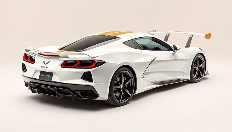 Sleek C8 Corvette Zora with gold stripes and spoiler.