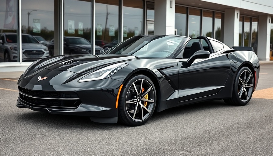 Sleek black Corvette delivery by Mike Furman at dealership.