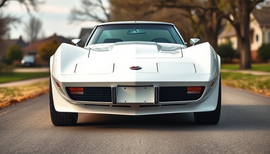 Sleek white 1974 Corvette Coupe on a rural road.