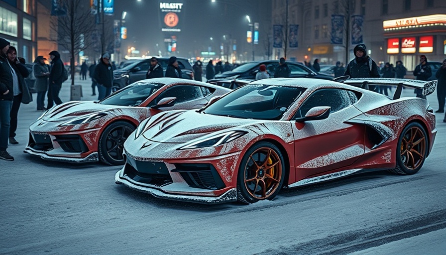 2025 Corvette ZR1 testing during winter night in snowy urban setting.
