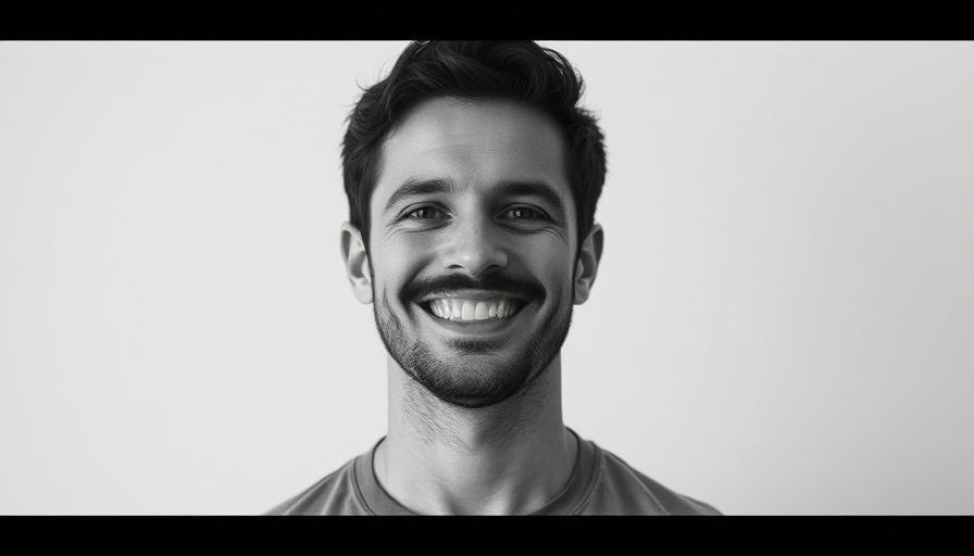 Celebrating Harlan Charles Corvette with a smiling man in a monochrome setting.