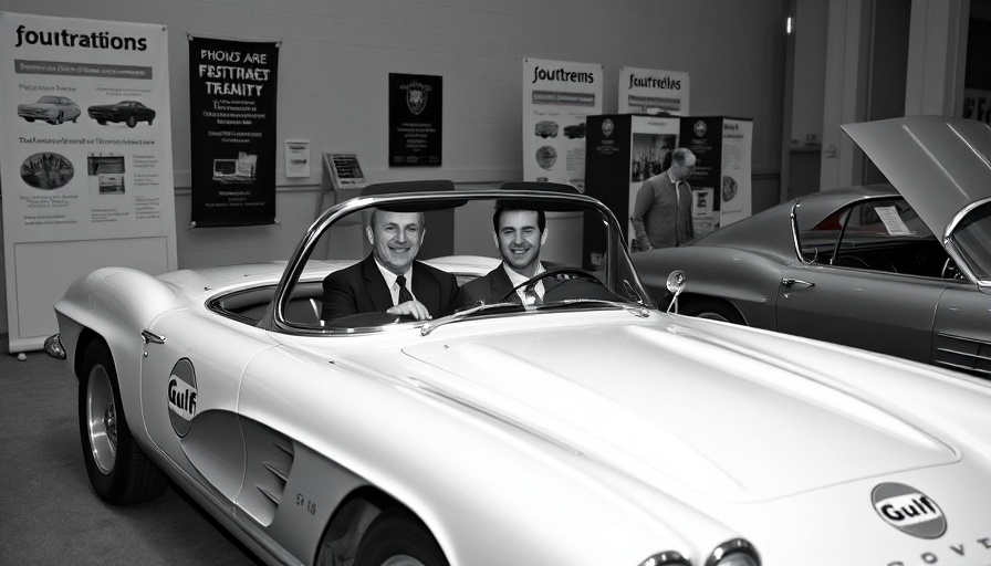 1961 Gulf Oil Corvette in promotional display at car show.