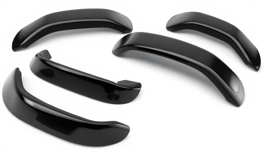 Black C7 Corvette rock guards flat on white background.
