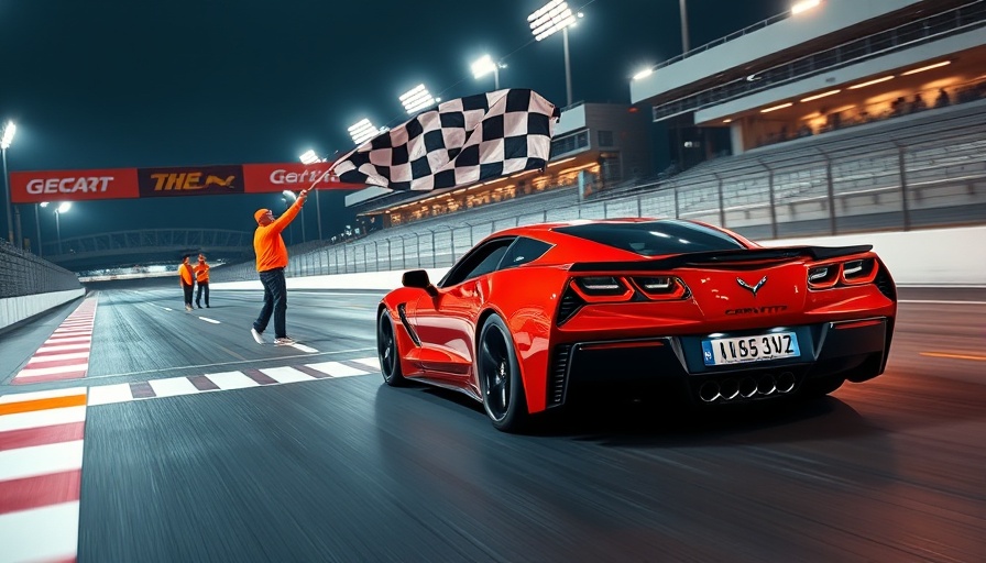 Corvette Racing Victory at Qatar as car crosses finish line under night lights.