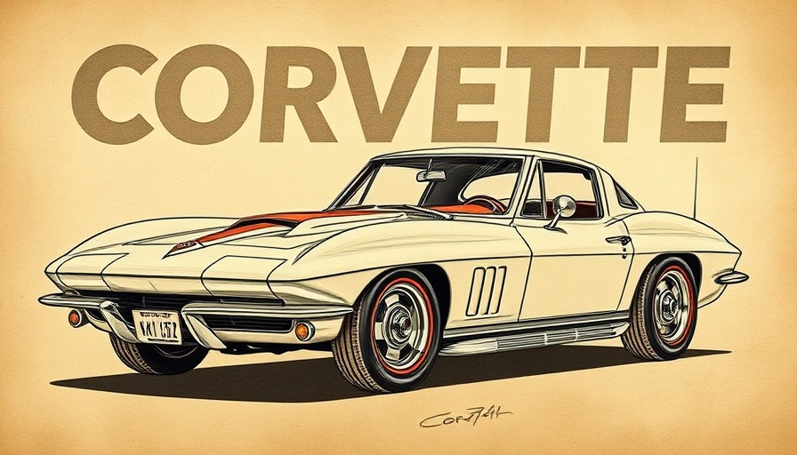 Sketch of C6 Z51 Corvette, hidden gem, vintage styled background.
