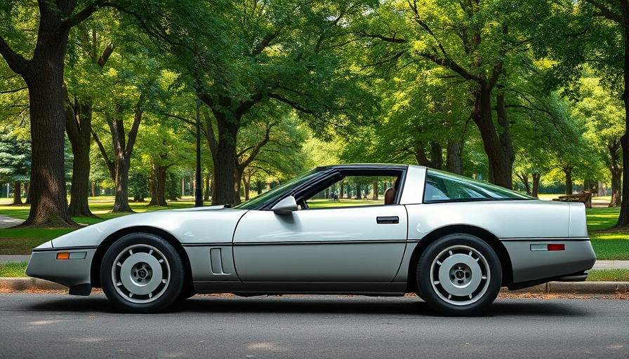1985 Corvette for sale, classic silver model in park setting