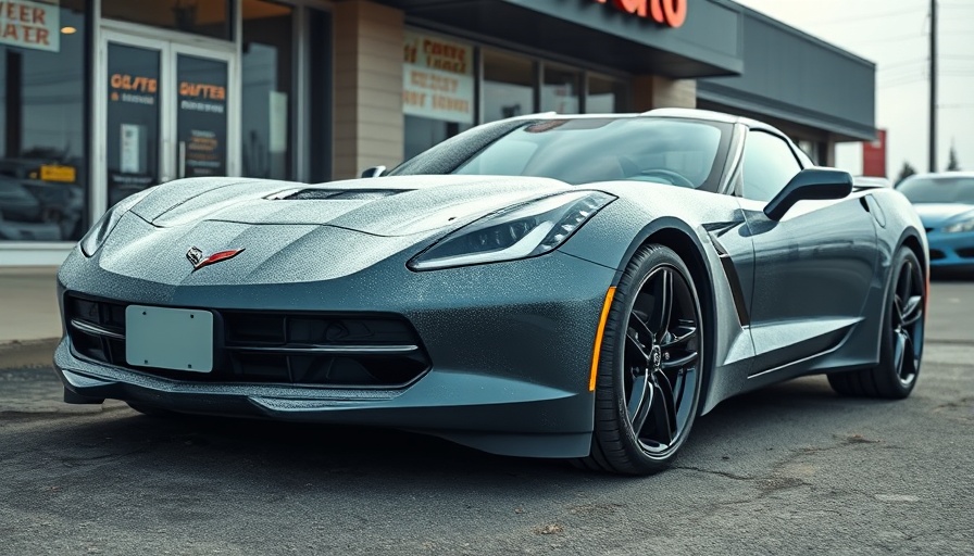 Dusty used Chevrolet Corvette at dealership lot in daylight.