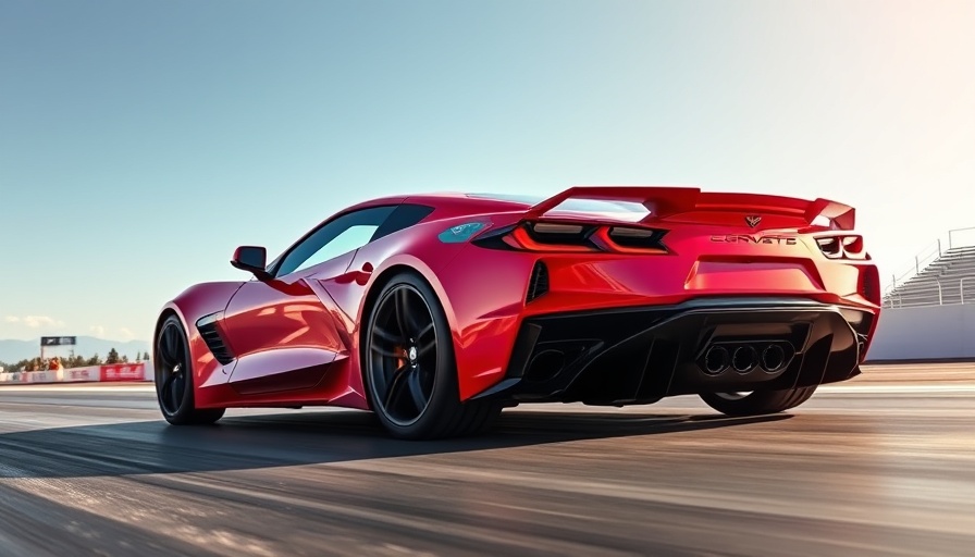 Red C8 Corvette on drag strip showcasing launch control feature.