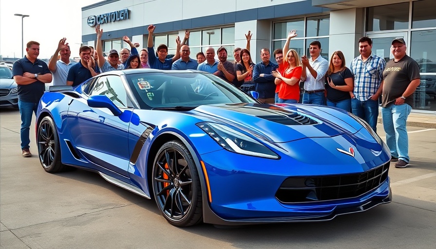 Z06 Corvette delivery excitement at dealership setting with group.