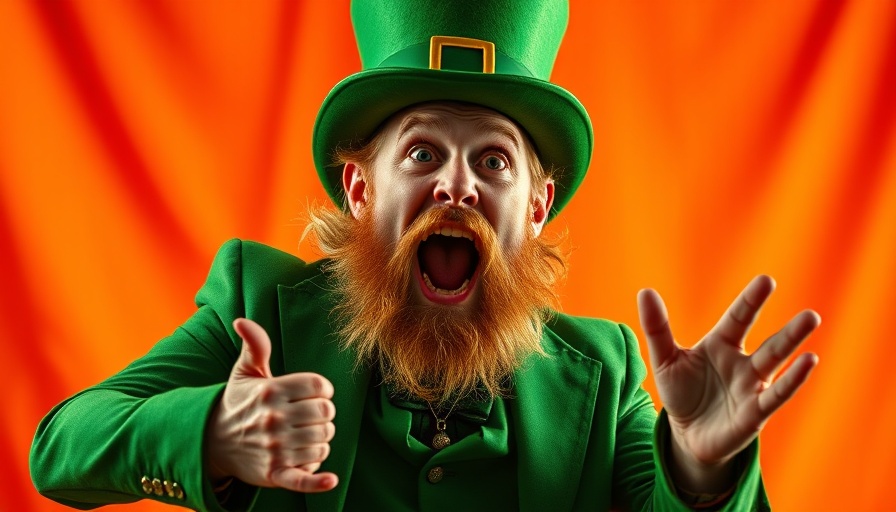 Corvette parts discount: Excited leprechaun celebrating discount offer.