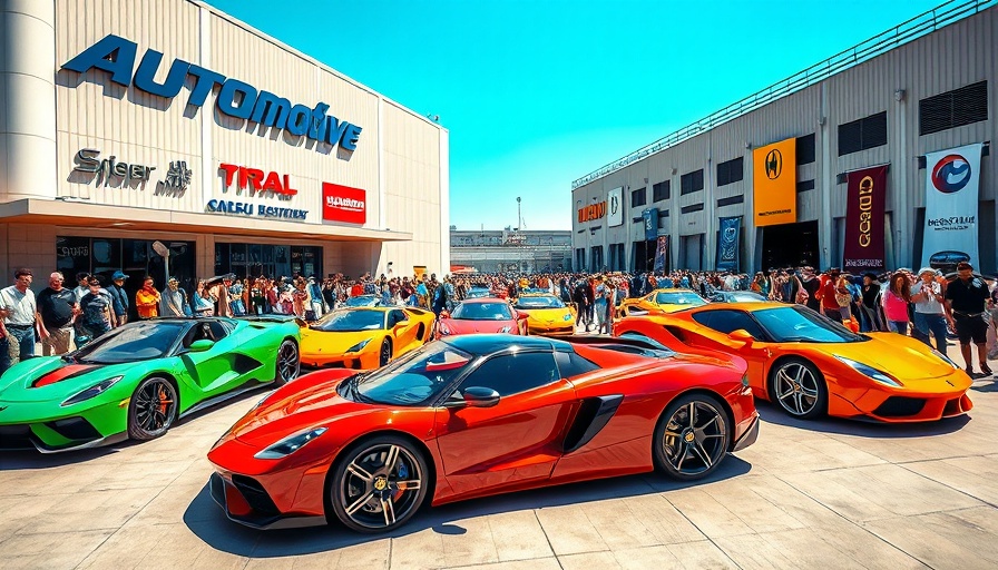 Vibrant scene at NCM Bash with colorful Corvettes and attendees.
